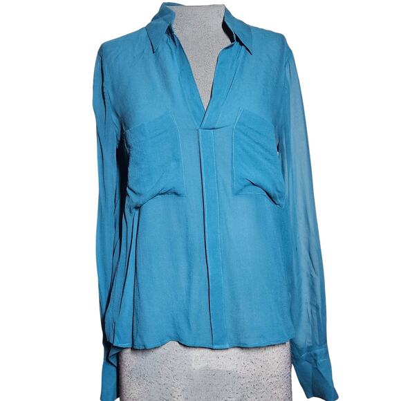 BCBGMaxazria Blue Sheer Blouse Size XS - Picture 1 of 3